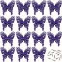 2 x 15 PCS Glitter Butterfly Christmas Tree Ornaments, Hollow-Out Butterfly Christmas Decoration with Clips, Craft Xmas Ornaments, Xmas Tree, Wreath, Garland, Home Decorations, Purple