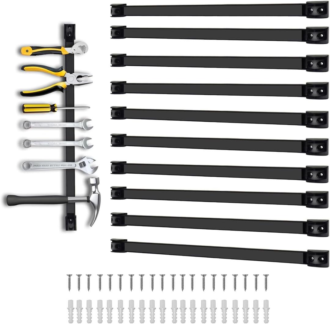 18" Magnetic Tool Holder, 10 Pack PVC-Coated Heavy Duty for Garage | Strong Magnetic Hold Rust Resistant Easy Install, Fits Wrenches, Hammers, Pliers & Screwdrivers