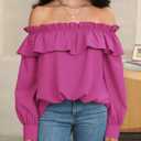 Prettywear Women's Sexy Off Shoulder Tops Long Sleeve Ruffle Blouse Flowy Going Out Shirt Oversized (Medium)