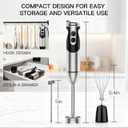 MegaWise Stainless Steel Titanium Reinforced 3-in-1 Immersion Hand Blender, Powerful with 80% Sharper Blades, 12-Speed Corded Blender, Including Whisk and Milk Frother (3-in 1 Black)