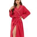 EK4YDNDS Women Lightweight Fleece Robe, Soft Long Shawl Collar Bathrobe for Women(Rose, L/XL)