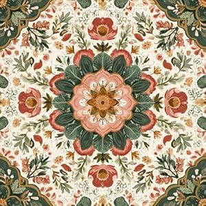 IOHEFY 10PCS 12x12 Inch Peel and Stick Floor Tiles Self Adhesive Vinyl Flooring Tile Vintage Floral Pattern Removable Decals Bathroom Kitchen Laundry DIY Home Decoration