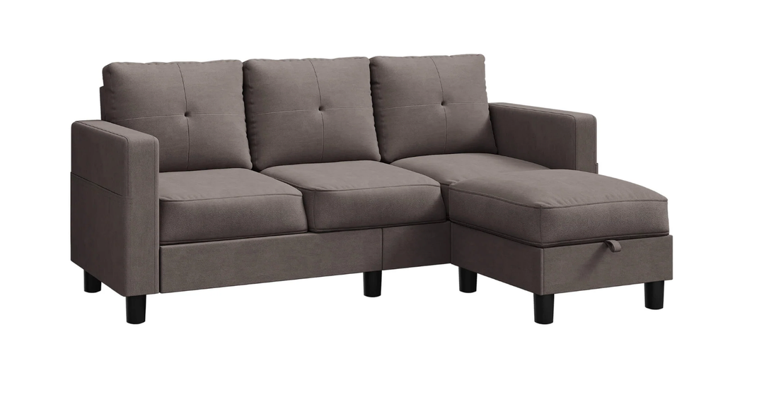 L-Shaped 3 Seater Sofa With Stool, Color Brown