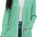 Womens Casual Lightweight with Pocketes Long Sleeve Open Front Cardigan (Teal, L)