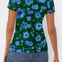 MEROKEETY Women's 2025 Summer Spring Casual Short Sleeve T Shirt Trendy Sheer Mesh Boho Vacation Floral Blouse Tops (M)