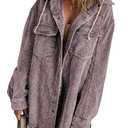 Dokotoo Womens Winter Fall 2025 Coats Long Sleeve Flannel Shirts Button Down Contrast Color Block Oversized Fashion Casual Hooded Corduroy Pocketed Shacket Jacket Women Purple Small