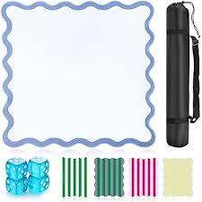 ZWFCGMMBC 32.4in Scalloped Mahjong Mat，Anti Slip Noise Reduction Mahjong Accessorie Mahjong Table Mat，Comes with 4 Dice and 1 Mahjong Mat Storage Bag,4 Mahjong Shuffle Cards(Blue)