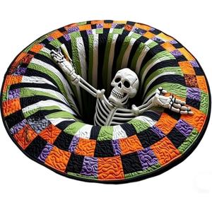 3D Halloween Rug,Novelty Ghost Skeleton Optic Illusion Rug,Gothic Rug Decor, 1'11"