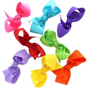 My Lello Medium 4.5" Girls Half Twist Boutique Grosgrain Hair-Bow Mixed Variety 8 Pack Bright Colors