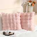 Excluding Insert Faux Rabbit Fur Bubble Pack of 2 Throw Pillow Cover Double Side 18x18 Inch Pink Thick Plush Dense Fuzzy Decorative Cushion Covers for Couch Bedroom