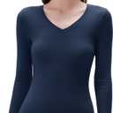 SUUKSESS Cloud Cashmere Women V Neck Fitted Long Sleeve Shirt Basic Soft Knit Tops (Medium)