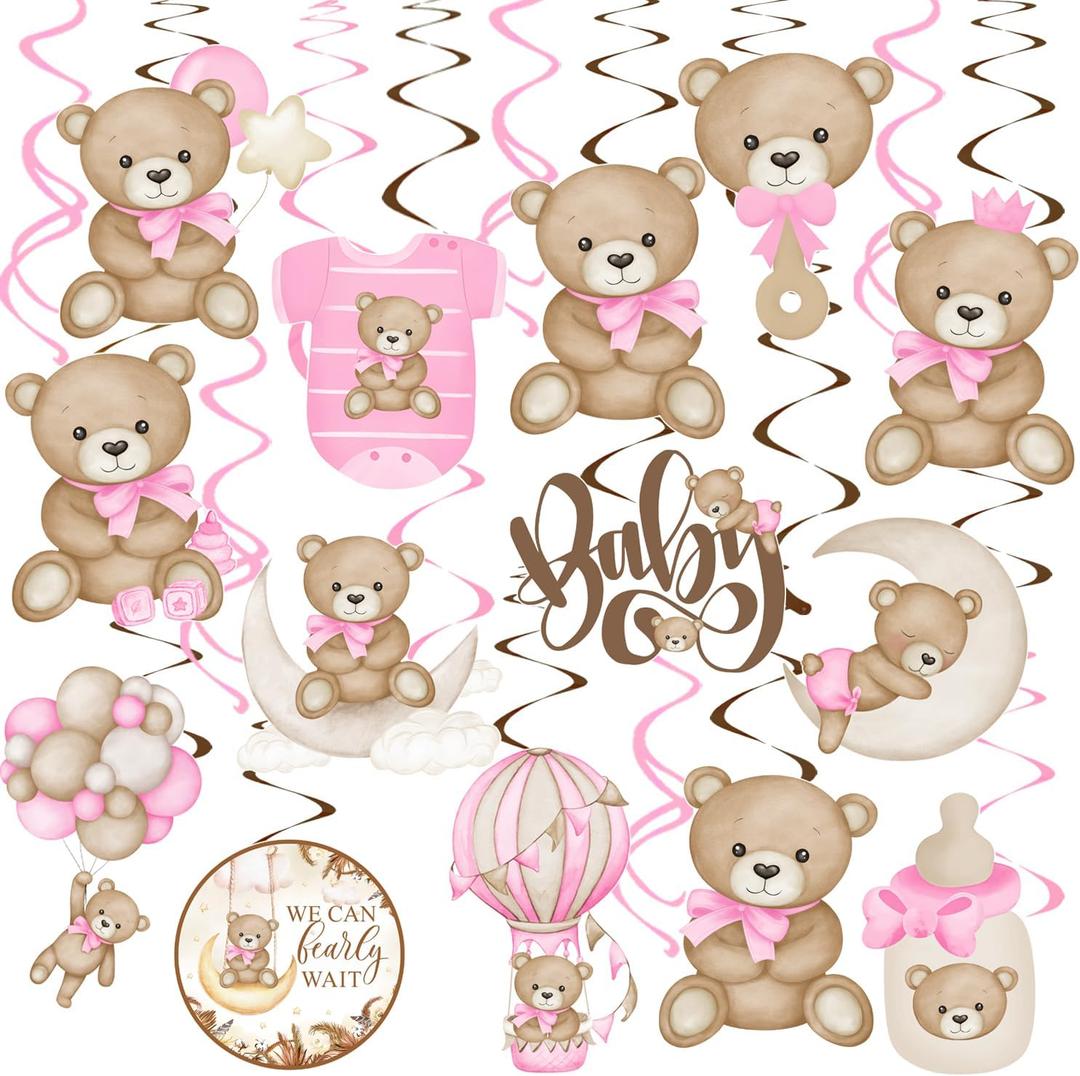 Bear Baby Shower Party Hanging Swirls We Can Bearly Wait Ceiling Streamers Bear Baby Shower Decorations 20Pcs We Can Bearly Wait Baby Shower Hanging Decorations for Girls Bear Birthday Party Supplies