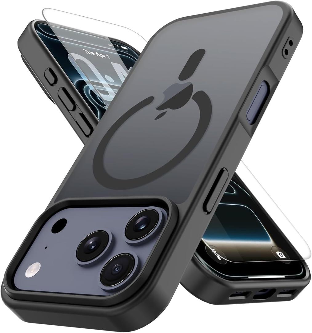 6 x PinLiSheng Magnetic for iPhone 17 Pro Max Case with 1 Screen Protector [Mil-Grade Drop Protection] [Compatible with Magsafe] Shockproof Slim Translucent Matte Protective Phone Case, Black