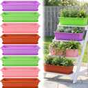 8 Pack 23 Inch Window Flower Box Outdoor, Extra Large Railing Planter Boxes Plastic Long Rectangle Planter Box with Drainage Trays for Patio Balcony Fence Windowsill Garden