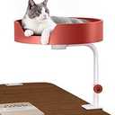 Cat Desk Bed Large Perch Nest with Teaser Easy Install,Space Saving Mount Design,Sturdy Frame,Removable Cushion,Clamp Desktop Attachment Hammock for Home Office,Side Table