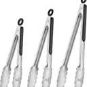Kitchen Tongs Set, 3 PCS, 12, 9 & 7 Inch | Silicone Grips, Lockable, Stainless Steel, Heat Resistant, For Grill Camping Cooking BBQ