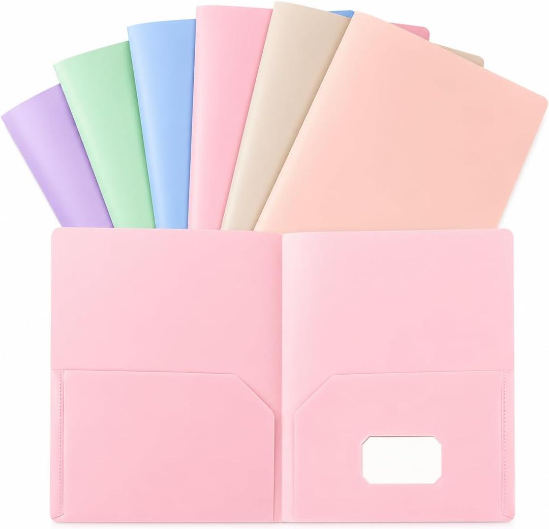 2 x 6-Pack Two-Pocket Folders – Durable Plastic File Folders with Pastel & Bright Colors | Letter Size Document Organizer for School, Homework, Office Filing & Paper Storage