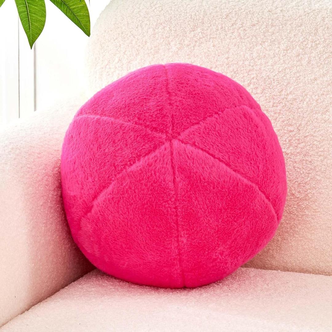 Uvvyui Hot Pink Ball Pillow, 11.8" Cute Round Throw Pillow Faux Rabbit Fur Room Decorative Throw Pillow, Ball Shaped Pillow Plush Cushion for Couch, Sofa, Bedroom