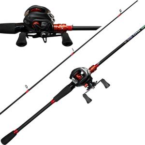 Kilitn Fishing Rod and Reel Combo, Baitcasting Combo Baitcast Reel, 6 Foot 7 Foot 2-Piece, Durable Fiberglass Wrapped Carbon Fiber Rod with Comfortable EVA Handle (Right-Hand Reel - 6 FT 2 Piece Rod)