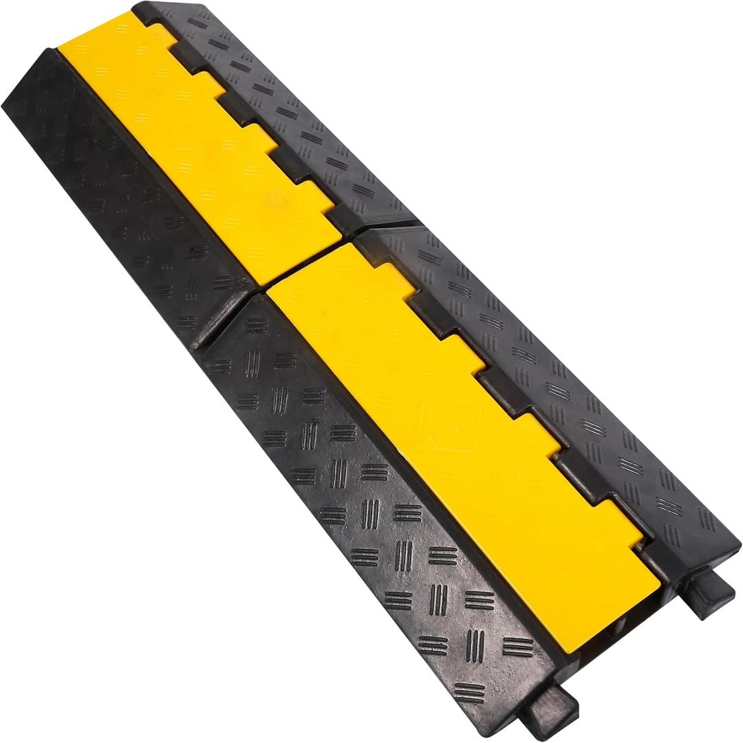 Rubber Cable Ramp Cord Cover Cable Protector Ramps Wire Hose Protective 2 Channel 22000Lbs Load Capacity Traffic Speed Bump for Asphalt Concrete Gravel Driveway Indoor Outdoor, 1 Pack