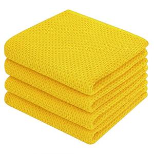 Homaxy 100% Cotton Waffle Weave Kitchen Dish Towels, Ultra Soft Absorbent Quick Drying Cleaning Towel, 13 x 28 Inches, 4-Pack, Yellow