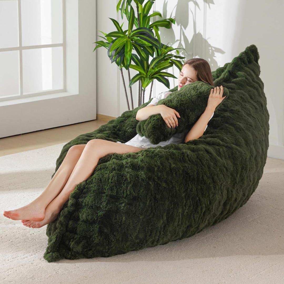 MAXYOYO Giant Bean Bag Chair with Pillow, 3 in 1 Convertible Bean Bag Chair for Adults with Removable Cover, Floor Cushion Stuffed Floor Lounger for Living Room Bedroom, Bubble Green (Full)