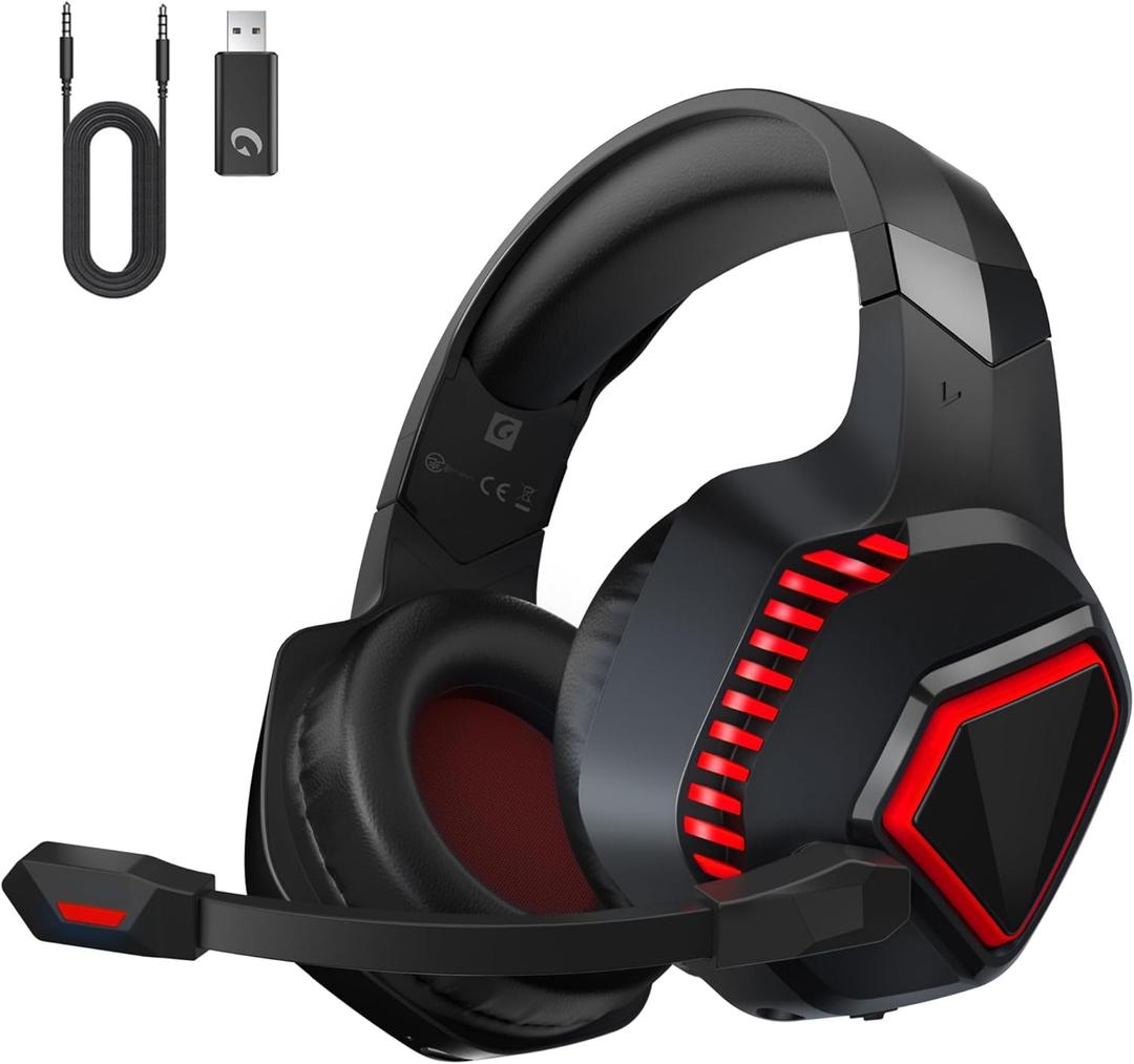 Wireless Gaming Headsets for PS5, PS4, Mac, Switch, PC, Computer - 2.4GHz & Bluetooth 5.2 Gamer Gaming Headphones Wireless, ENC Noise-Canceling Mic, 50MM Drivers, Red