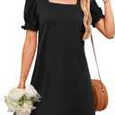 2 x RUMIA Summer Dresses for Women 2025 Casual Cute Square Neck Puff Short Sleeve Dress with Pockets (Blue, S)