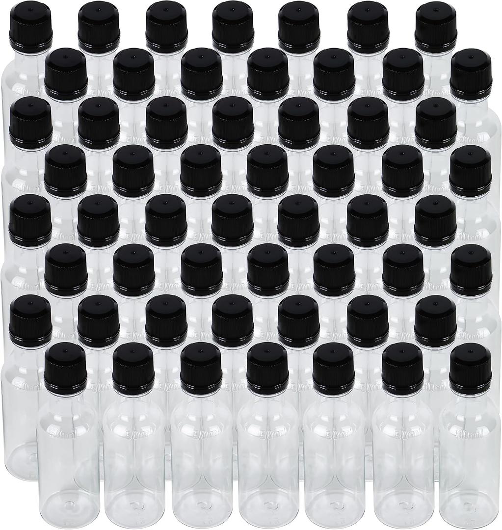 Mini Liquor Bottles With Black Lids, 56 Small Bottles and Tamper Evident Caps, 50ml 1.7 Oz