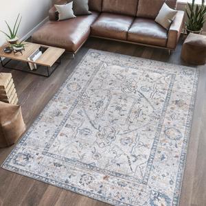 Eyely Rustic Border Washable Rug 5X8 Light Gray/Blue, Indoor Area Rug
Ships Rolled, Lays Flat, Premium Construction, Easy-Cleaning for Living Room, Bedroom, Kitchen, Pet Friendly, Non-Shedding