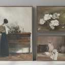 Large Framed Vintage Canvas Wall Art Sets, 3 Piece Farmhouse Prints Painting, Retro Rustic Brown Picture Artwork Decor for Living Room Bedroom and Dining Room