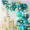 142pcs Teal Turquoise Balloon Arch Garland Kit with Teal Turquoise Pastel Blue Metallic Green Gold Confetti Balloons for Anniversary Bridal Shower Baby Shower Birthday Party Decorations