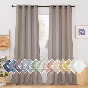 NICETOWN Linen Sheer Curtains 96 inches Long, (Burlap) Grommet Semi Sheer Flax Textued Vertical Drapes Privacy with Light Filtering for Living Room/Farm House, W52 x L96, 1 Pair