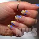9 x Almond Press on Nails Hand Painted Flower Cute Fake Nail Art for Women