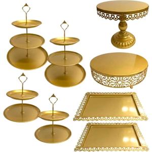 8 Pcs Cake Stands Set Metal Dessert Table Display Tiered Cupcake Holder Candy Donut Fruit Plate Cake Serving Tray Candlestick Display Treats Serving Tower for Wedding Birthday Party Decor (Gold)