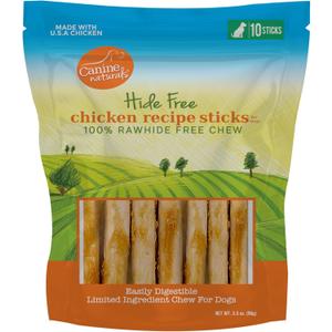 Canine Naturals Chicken Recipe Chew - Rawhide Free Dog Treats - Made From USA Raised Chicken - All-Natural and Easily Digestible - 10 Count of 5 Inch Stick