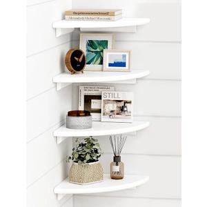 Forbena White Corner Floating Shelves for Wall Set of 4, Rounded Corner Shelves Wall Mounted for Kids Bedroom Books, Cute Wood Hanging Corner Shelf for Bathroom Decor, Living Room, Small Spaces