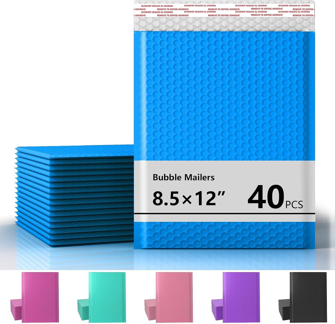 8.5 x 11 Inch Bubble Mailer 40 Pack, Waterproof Padded Envelopes with Strong Self-Seal Adhesive, Cushioning Shipping Bags with Bright Color for Small Business - Dark Blue