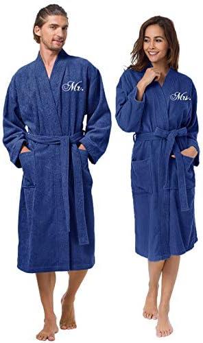 AW BRIDAL 2Pcs His and Hers Terry Cloth Robes for Couples, Mr and Mrs Hooded Matching Robe Set, Wedding Engagement Gifts M