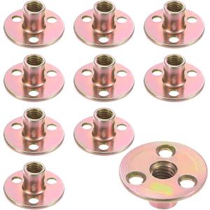 10-Pack M10x17mm T-Nuts Zinc Plated Carbon Steel Tee Nut 3-Hole Round Base Weld Nuts Through Hole Furniture Hardware Flange Insert Female Thread Gold