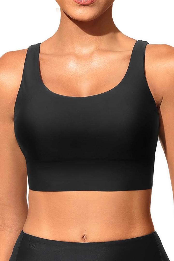 Yonique Women Sports Bra Bikini Top Swim Bra Athletic Swim Top Scoop Neck Bathing Suit (XX-Large, Black)