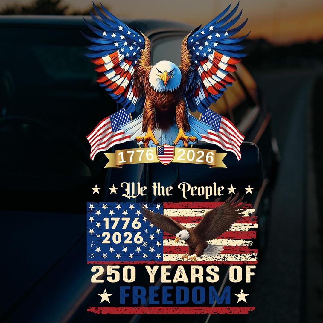 Dazoratix 250th Anniversary Car Stickers - 2 Pcs We The People America Flag 250 Years Merchandise USA 1776-2026 Independence American United States Patriotic Vinyl Decal Vehicles Windows (Bald Eagle)