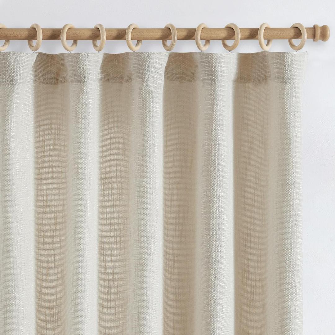 jinchan Burlap Look Curtains 84 Inches Long Textured Curtain for Living Room Light Filtering Farmhouse Drapes Rod Pocket Window Curtain Drape for Bedroom 2 Panels Off White Curtains