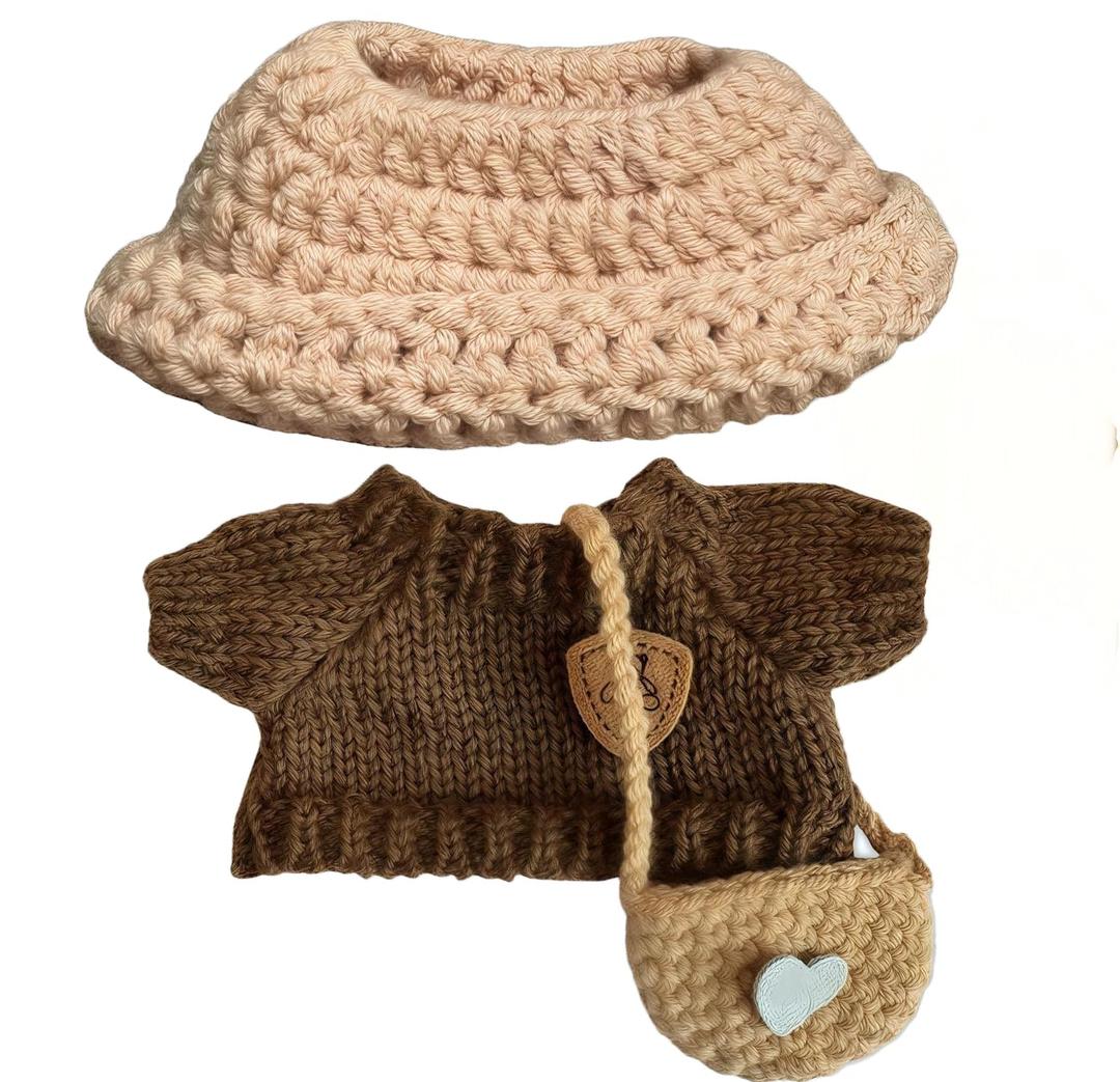 Clothes for Labubu(NO Doll), 15cm/17cm Doll Accessories Suit ,Handcrafted Crochet 3-Piece Set,Premium Outfit with Accessories for , Stylish Clothes for Dolls, Play & Collector