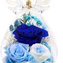 Gifts for Women Preserved Rose Forever Flower in Glass Angel Figurines Fresh Flowers for Delivery Prime Mothers Day Birthday Gifts for Mom Real Blue Roses for Grandma Sister Wife Her from Daughter (Blue (Rose, Austin, Baby's Breath, Hydrangea))