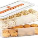 Homaisson Cookie Storage Container with Lid, 2-layer Plastic Food Storage Box with Lid & Handle, Airtight Stackable Dumpling Carrier with Date Dial, Microwave & Freezer Safe