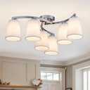 XINGQI 6-Light Modern Chandelier White Fabric Shade, 23 Inch Industrial Semi Flush Mount Ceiling Light Fixture for Kitchen Bedroom Dining Room (Chrome), Hallways Staircases Foyer Lighting Fixture