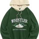 ZAFUL Men's Hooded Sweatshirt, Letter Mountain Graphic Embroidery Plush Fleece Casual Drawstring Pullover Hoodie SIZE M ( green )