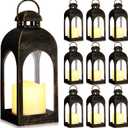 Tujoe 10 Pcs 10 Inch Decorative Candle Lantern Bulk for Wedding Centerpieces Lanterns with LED Flameless Candle Indoor Outdoor Hanging Lights for Wedding Party, Battery Included (Dark Bronze)