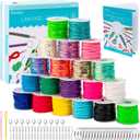 Lanyard String, 20 Rolls Gimp String, Plastic Strings Lacing Cord, Boondoggle Strings Kit 1200 Feet and 52Pcs Keychain Lanyards Accessories for Keychain Crafts, Bracelet with Instruction Box